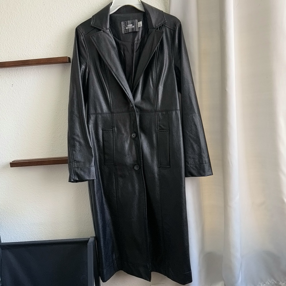 Long Black Leather Coat | Urban Outfitters
